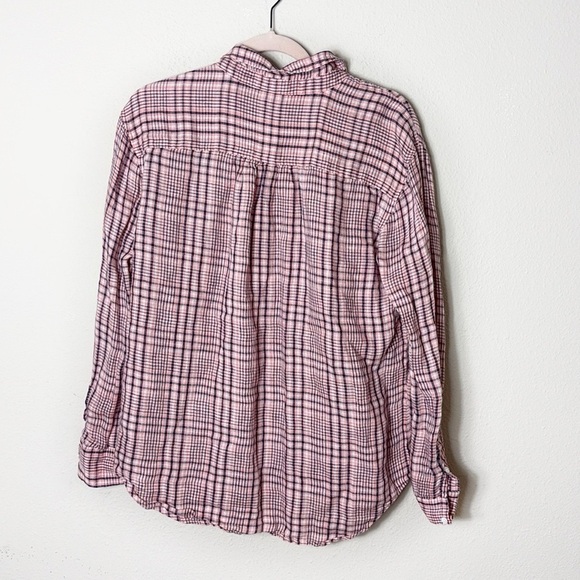 Joie 100% Linen Plaid Button Down Shirt size M in coral pink and blue - Picture 2 of 8